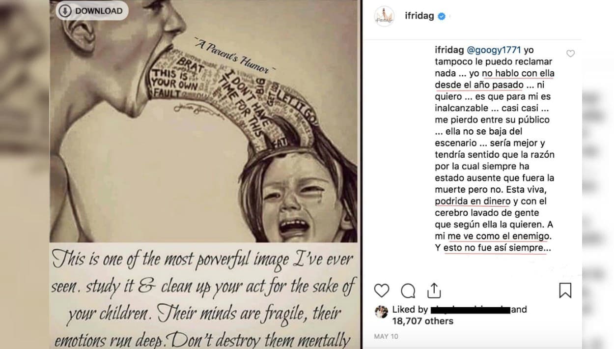 En esta respuesta, Frida Sofía expuso un primer punto que, según las redes sociales de su mamá, podría ser cierto: "No hablo con ella desde el año pasado [...] Y esto no fue así siempre".