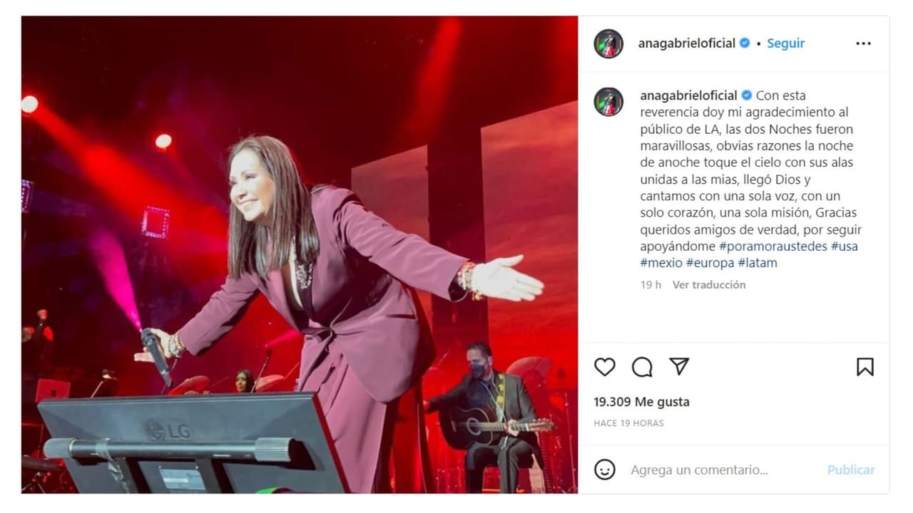 Ana Gabriel publicó esta fotografía en Instagram: su reverencia al público de Los Ángeles.