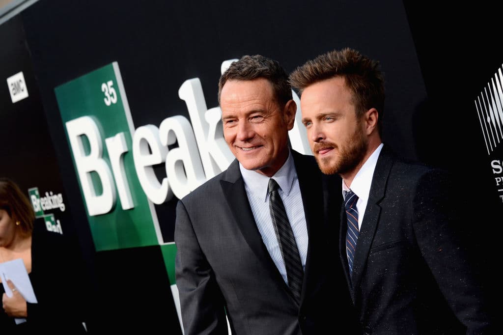 CULVER CITY, CA - JULY 24: Actors Bryan Cranston and Aaron Paul arrive as AMC Celebrates the final episodes of "Breaking Bad" at Sony Pictures Studios on July 24, 2013 in Culver City, California. (Photo by Mark Davis/Getty Images)