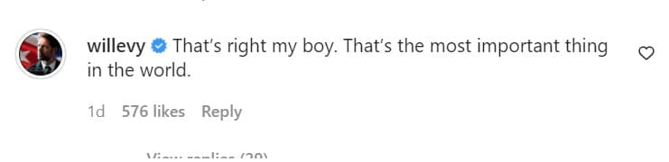 Minutos después, William Levy también apareció con otro mensaje dedicado a su hijo: "Exactamente, mi chico. Esa es 
<b>la cosa más importante del mundo</b>", le escribió. 
<br>