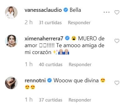 La conductora 
<b>Vanessa Claudio</b> y 
<b><a href="https://www.univision.com/shows/hoy/vengache-pa-ca-renata-notni-se-arrepiente-de-dejar-a-su-prometido-y-retoma-su-relacion-amorosa-video">Renata Notni</a></b> se sumaron a la ola de reacciones por parte de los famosos, mientras que la actriz Ximena Herrera publicó: "¡Muero de amor! Te amo, amiga de mi corazón".