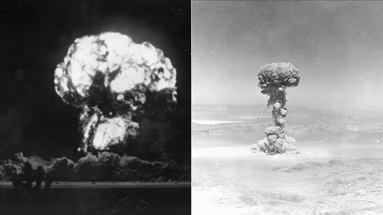 Las explosiones de ‘Apple-2’ (Izquierda) el 5 de mayo de 1955 y de ‘Met’, el 15 de abril de 1955. Ambos detonados en torres sobre el terreno.
