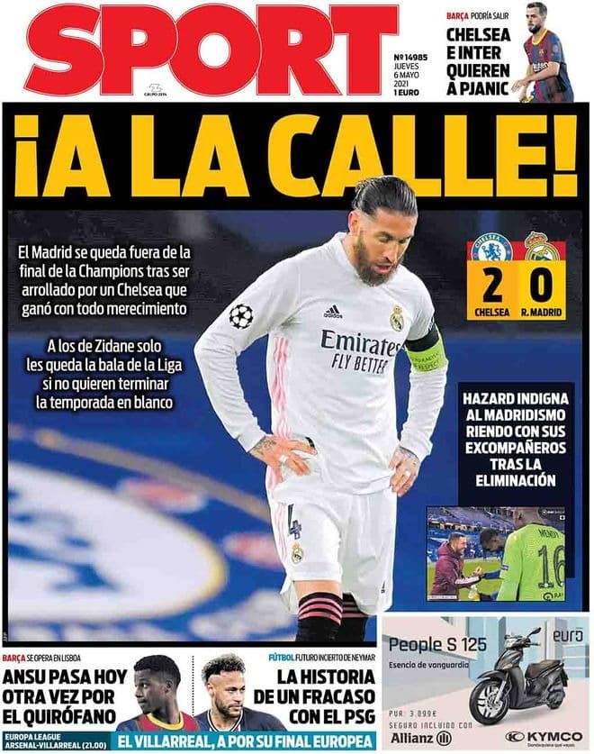 Las portadas de los diarios deportivos más importantes del mundo se ilustran con la eliminación del Real Madrid a manos del Chelsea.