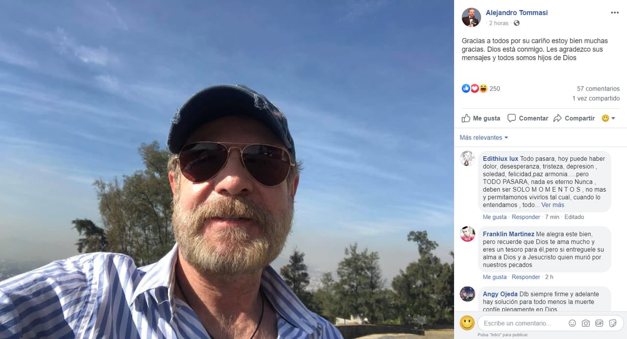 En el texto que divulgó en sus diferentes redes sociales, anunciaba que estaba bien y lo acompañó con una fotografía donde luce lentes oscuros y una gorra.
<br>