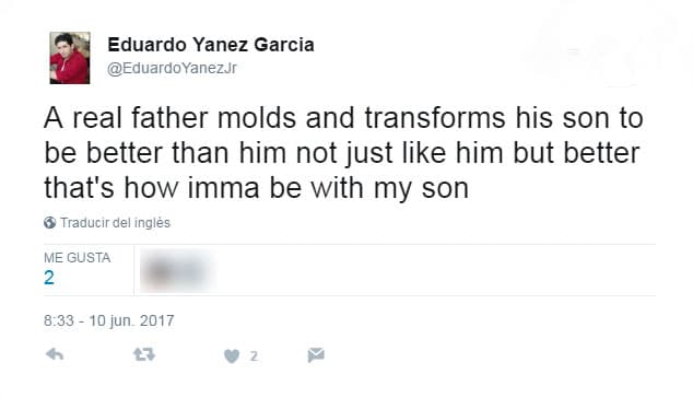 "Un verdadero padre moldea y transforma a su hijo para ser mejor que él, no como él, pero mejor, así es como voy a ser con mi hijo", señaló.