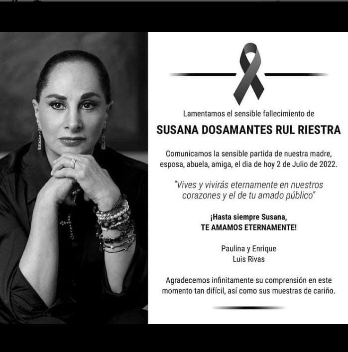 "Vives y
<b>vivirás eternamente en nuestros corazones</b> y el de tu amado público", se lee en parte de la esquela que fue colgada a nombre de sus dos queridos hijos.
<br>