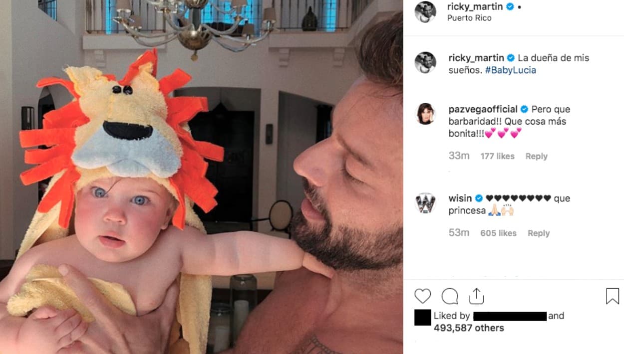 Temprano este miércoles y desde su residencia en Puerto Rico, Ricky Martin sorprendió a sus seguidores con esta foto junto a Lucía, "la dueña de mis sueños". El próximo 24 de diciembre, él cumple 48 años y ella 1.