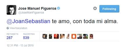Jose Manuel Figueroa: "@JoanSebastian te amo, con toda mi alma".