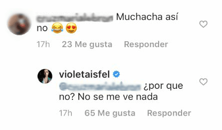 Ante los comentarios negativos, Violeta no se quedó callada y reaccionó en la misma red social.