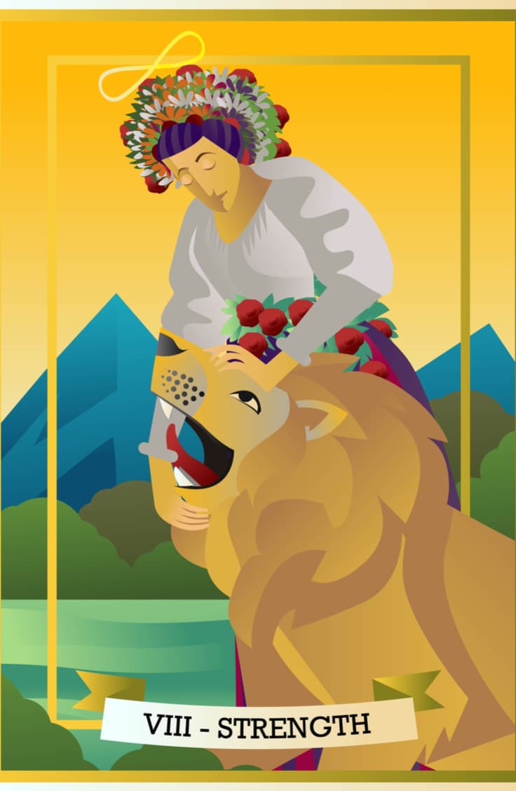 El león se nota tranquilo y manso, incluso con la lengua de fuera, que quiere decir que no muestra señal alguna de agresividad hacia la mujer, quien con sus dos manos hasta parece hacerle cariñitos en lugar de someterlo.