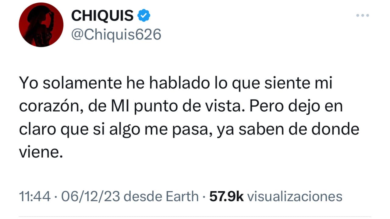 Este es el mensaje en el que Chiquis expresa que teme por su vida.
