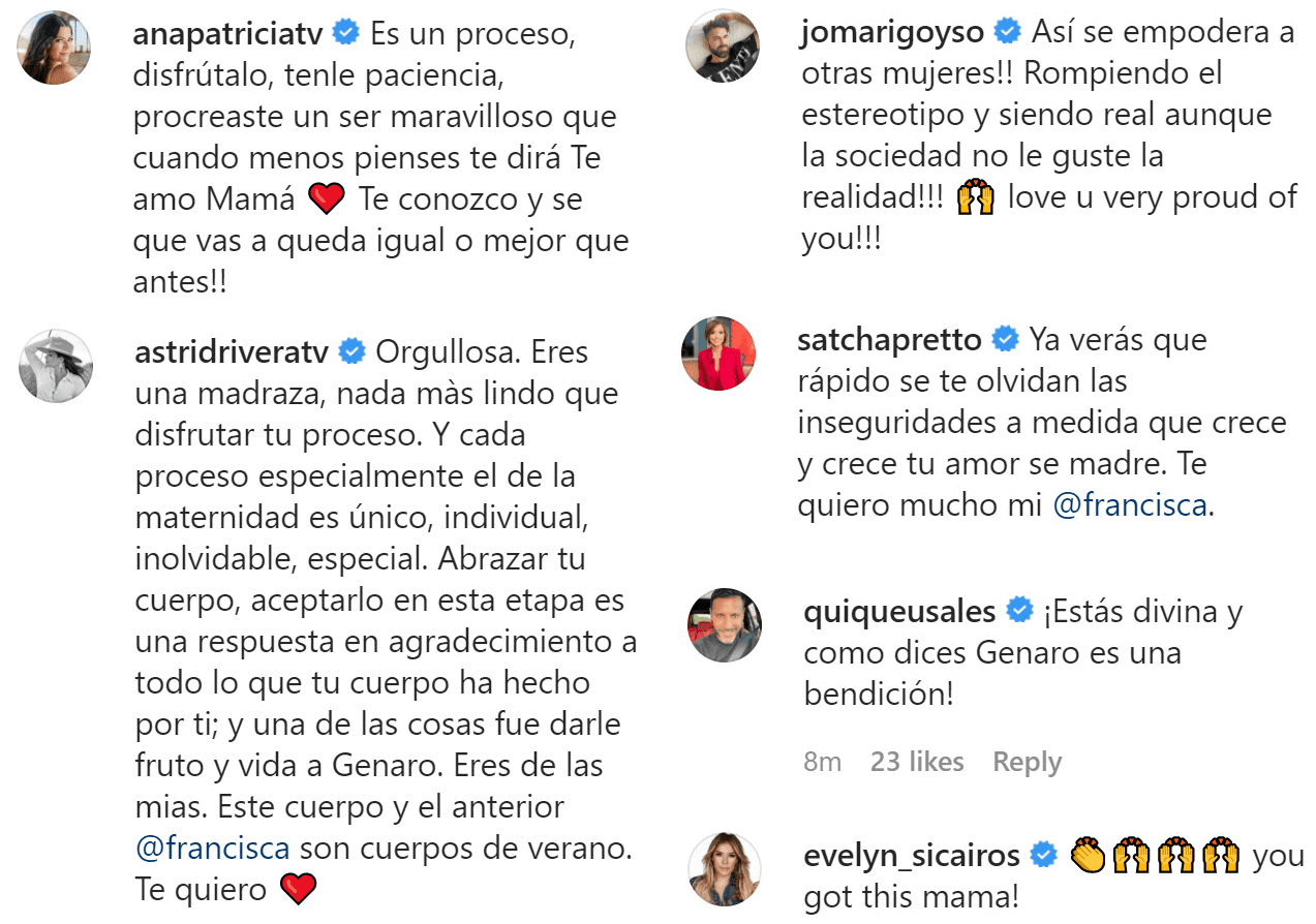 Amigos y compañeros de Univision aplaudieron la actitud positiva de Francisca y le aconsejaron que disfrute todas las etapas de la maternidad.
<br>