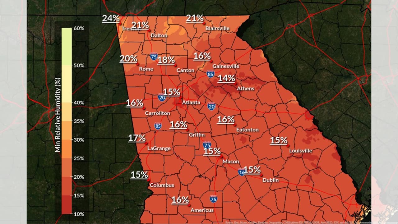 Advierten sobre condiciones que aumentan el riesgo de incendio en el norte y centro de Georgia 
