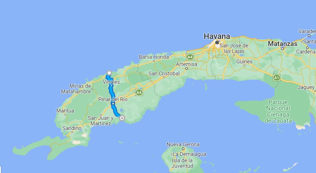 La trayectoria del huracán Ian atravesó un zona rural en el oeste de Cuba desde La Coloma, en el sur, hasta el Pueeto La Esperanza, en el norte, un recorrido de sólo 47 millas o 76 kms.