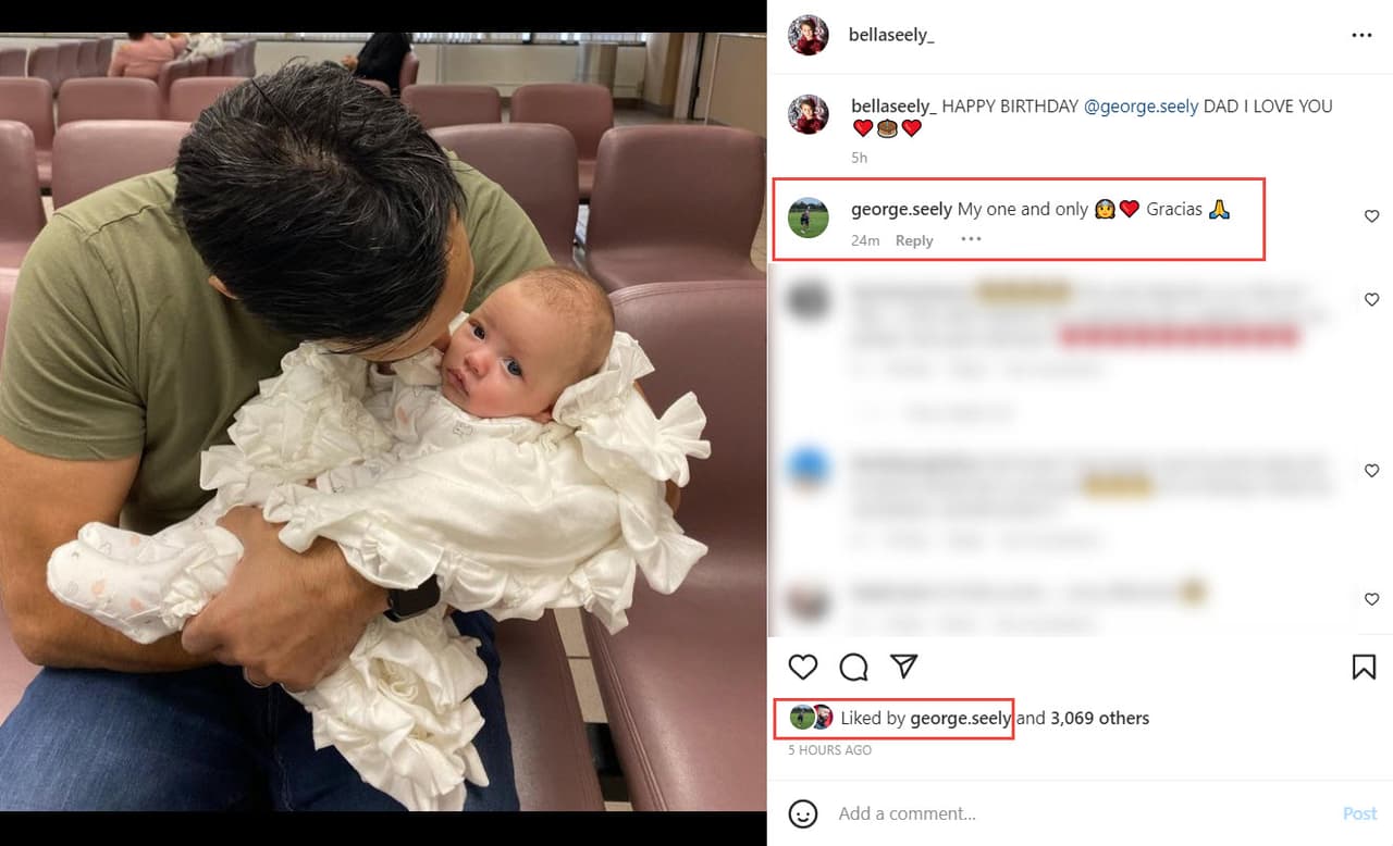 Hija de Marlene Favela felicita a su padre, el empresario George Seely.