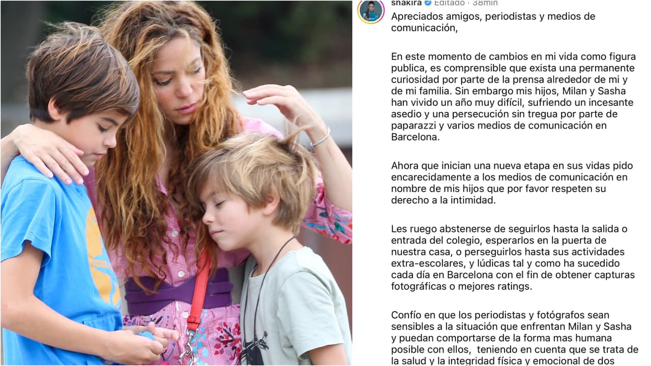 Shakira emitió un mensaje en el que pidió que se detenga el "asedio" hacia sus hijos ahora que viven en Miami.