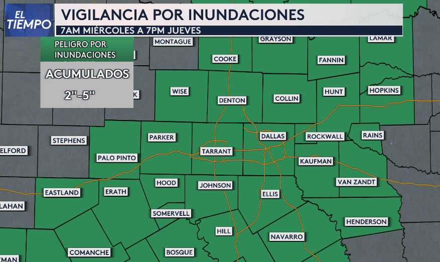 Emiten Vigilancia por Inundaciones para la mayor parte del norte de Texas 
