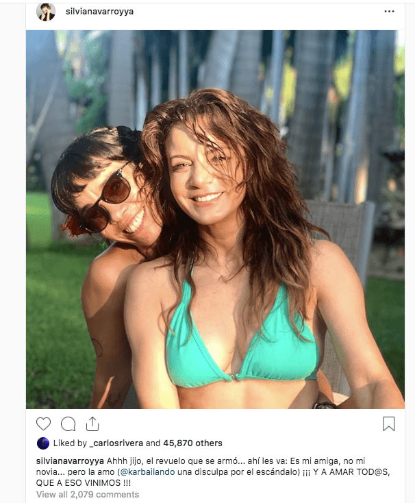 "Ahhh jijo, el revuelo que se armó... ahí les va: 
<b>Es mi amiga, no mi novia... </b>pero la amo (@karbailando una disculpa por el escándalo) ¡Y a amar tod@s, que a eso vinimos!" , publicó Silvia Navarro este martes.