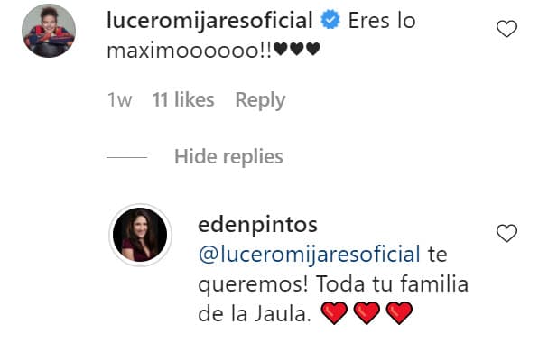 Lucerito no tardó en comentar el emotivo mensaje de su compañera.
<br>