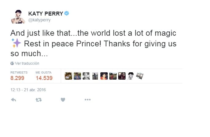 Katy agradeció a Prince por todo lo que le dio a la música.