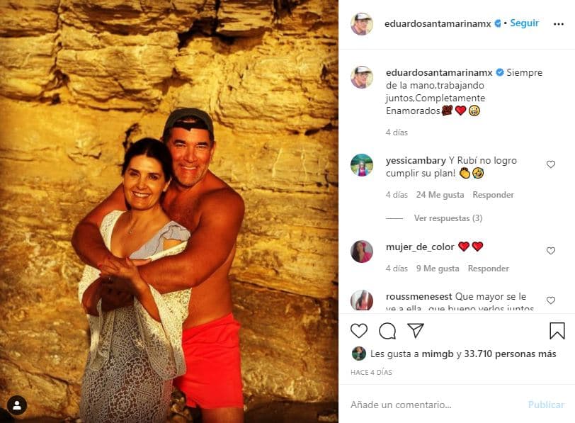 Días después, Santamarina volvió a su red social para postear otro retrato al lado de la madre de su hija menor. En la descripción apuntó: 
<b><a href="https://www.univision.com/shows/el-gordo-y-la-flaca/parejas-de-famosos-que-son-ejemplo-de-amor-comprension-y-apoyo-incondicional-video">"Siempre de la mano, trabajando juntos, completamente enamorados"</a></b>.