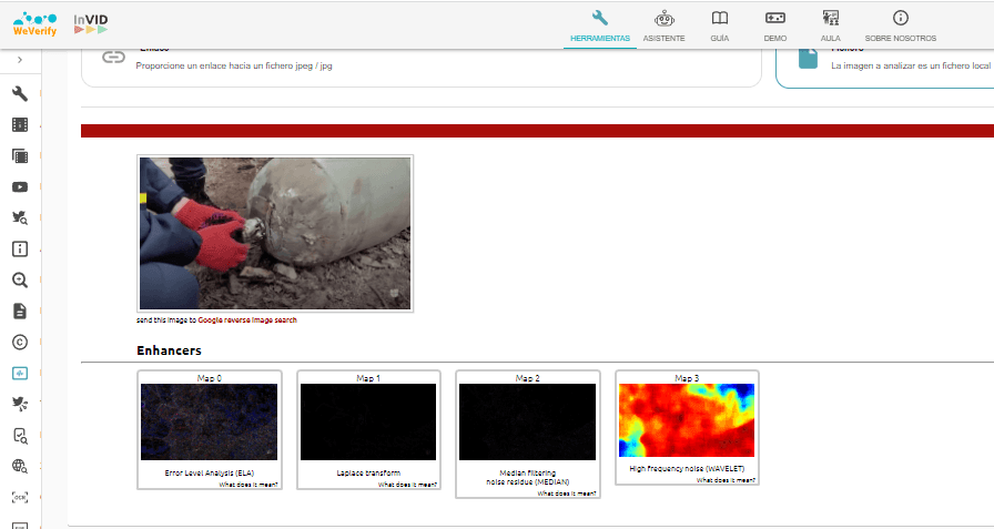 Captura de pantalla del programa InVid, análisis forense digital, el 18 de marzo de 2022.