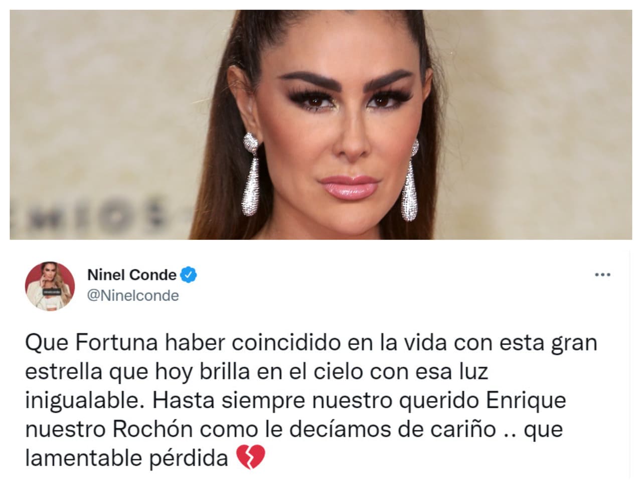 Con el corazón roto, 
<b>Ninel Conde</b> expresó sus condolencias lamentando esta pérdida.