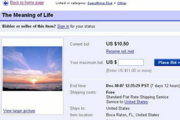 El sentido de la vida: Literal y escrito. Fue vendido por tres dólares y 26 centavos. (Crédito: adverlab.blogspot.com)