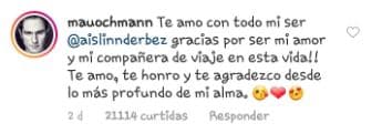 Como era de esperarse, Mauricio no se quedó atrás y respondió ante el mensaje que Aislinn le dedicó en redes sociales.