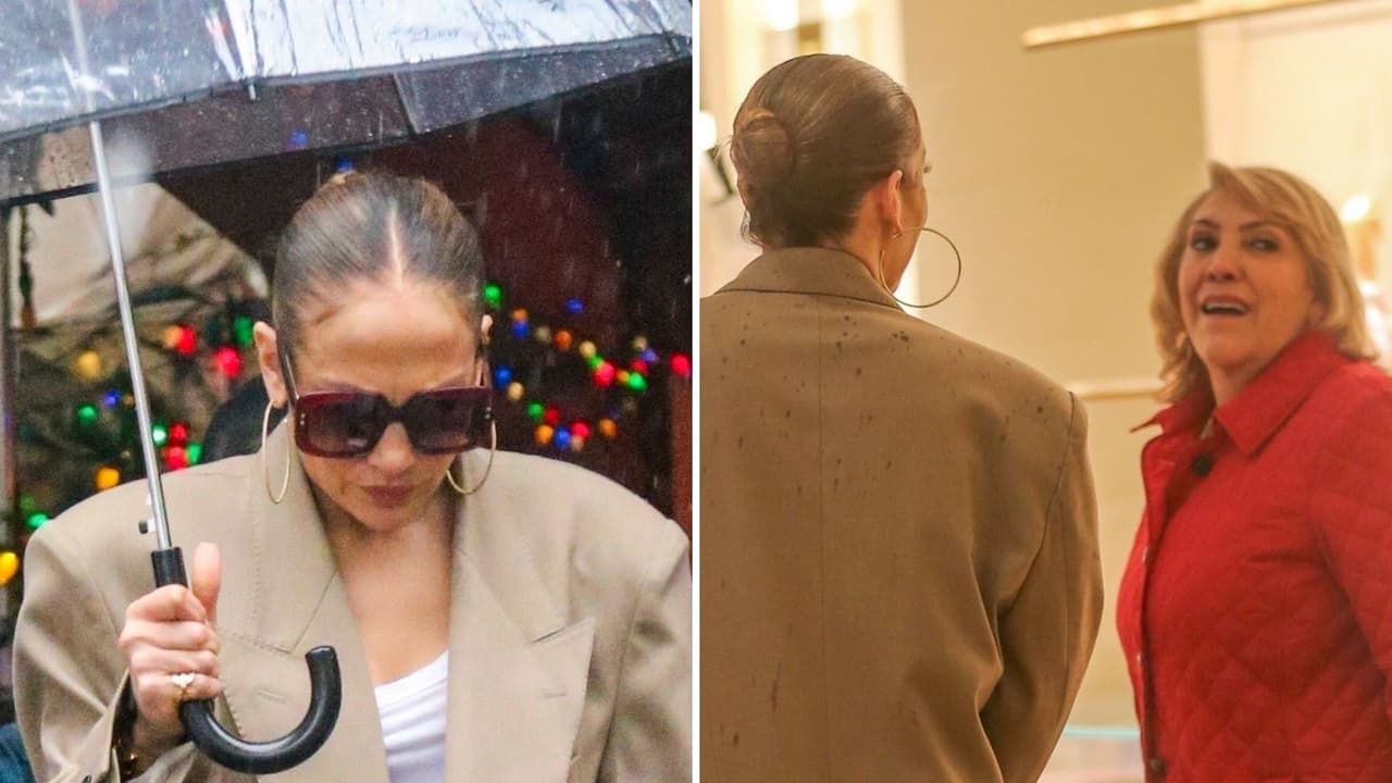 JLo deslumbra con look invernal para almorzar e ir de compras con su mamá en un día lluvioso