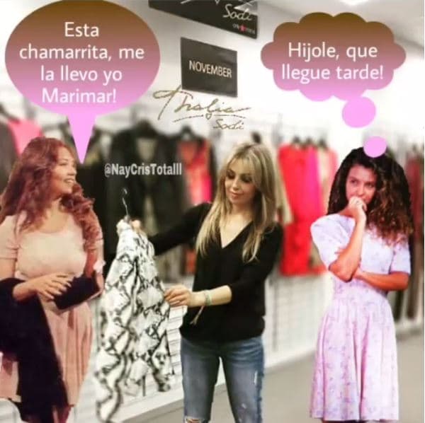 En 2015, Thalía presentó su exitosa línea de ropa y zapatos 'Thalía Sodi', que se vende en exclusiva en Macy's. Los fans de la cantante aprovecharon la oportunidad para divertirse con Marimar y María Mercedes y crearon graciosos memes.