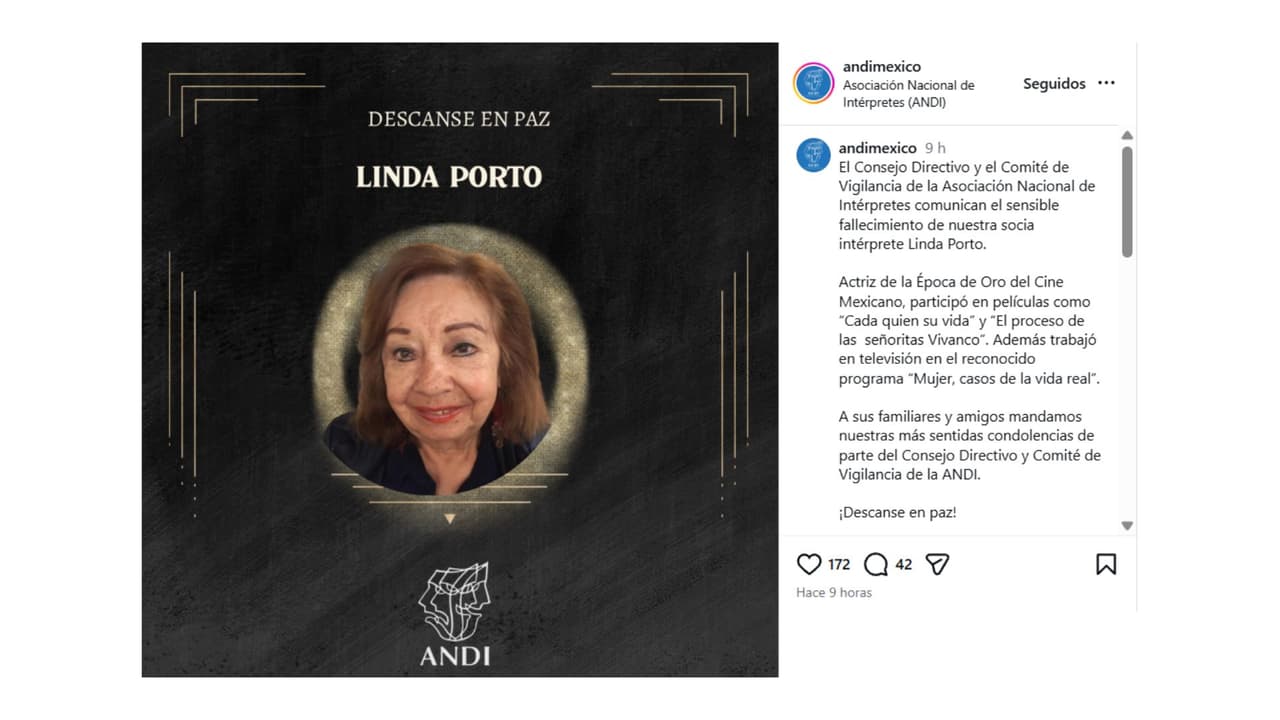 Así se dio a conocer la muerte de la actriz Linda Porto.