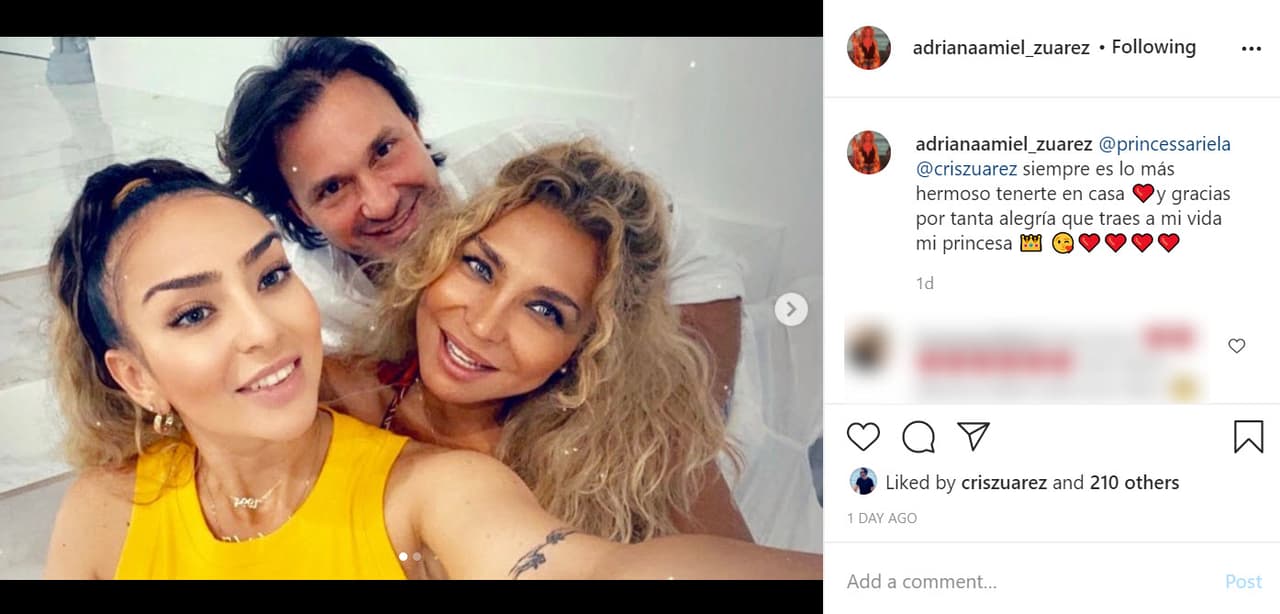 La argentina publicó 
<b><a href="https://www.instagram.com/p/CD6QkrFj4oQ/" target="_blank">esta foto</a></b> en la que aparece con él y su hija Ariela Amiel: "Siempre es lo más hermoso tenerte en casa y gracias por tanta alegría que traes a mi vida mi princesa". 
<br>