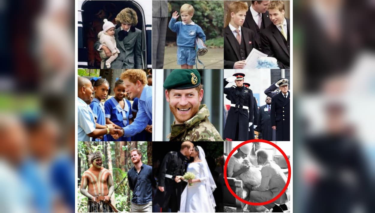 En las imágenes escogidas para felicitarlo, destaca 
<b><a href="https://www.univision.com/entretenimiento/los-hijos-de-lady-diana-se-arrepienten-del-trato-que-le-dieron-en-su-ultimo-dia-de-vida">una foto con su madre, la fallecida Lady Diana</a></b>; otra con 
<b>su único hermano, el príncipe William</b>; una junto a su adorado abuelo, 
<b>el duque de Edimburgo</b>; y una que 
<b>no había sido revelada hasta este día</b> y que lo muestra de frente a ella y al hijo de ambos, 
<b>Archie Harrison</b>.