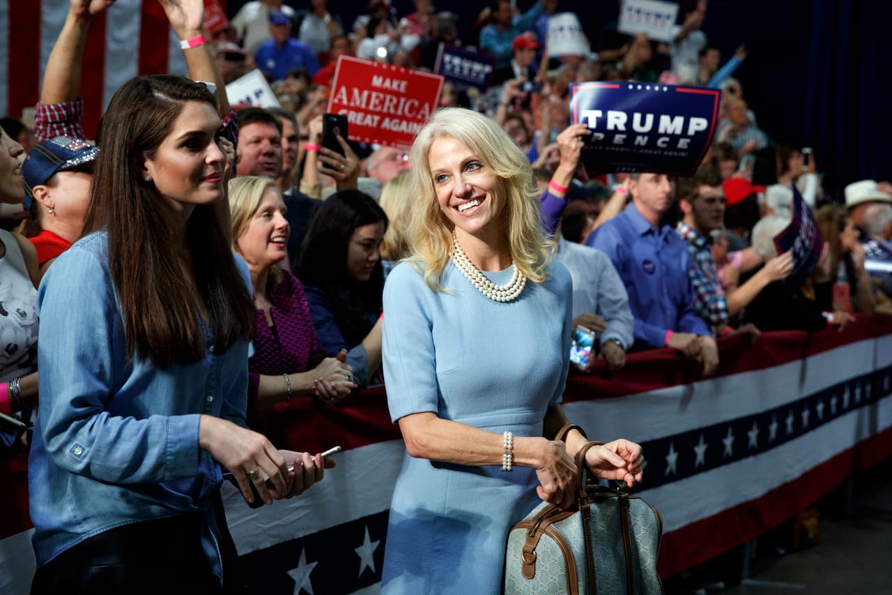 <b>In the campaign with Kellyanne.</b> The press secretary with campaign manager Kellyanne Conway, at a rally in Charlotte, North Carolina. October 14, 2016.