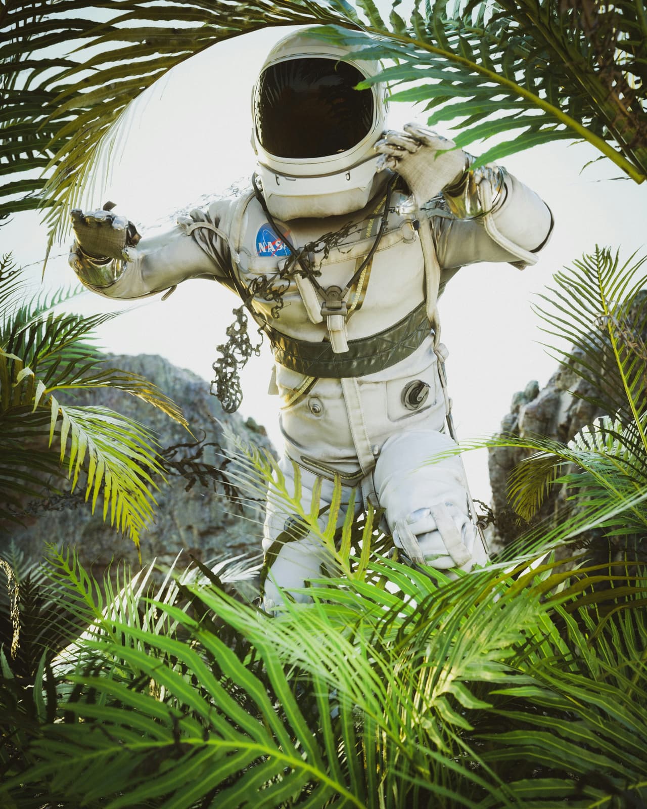 Astronauta NASA explorando vegetación