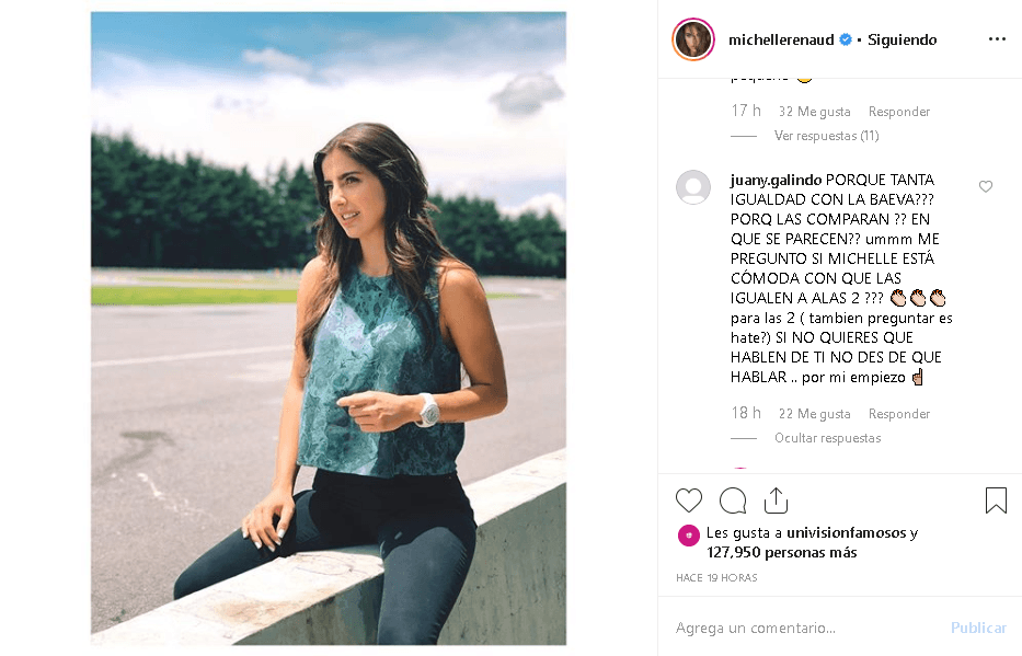 "¿Por qué tanta igualdad con la 'Beba'? ¿Por qué las comparan? ¿En qué se parecen? Me pregunto si Michelle está cómoda con que las igualen a las dos", escribió el seguidor con nombre de usuario '@juany. galindo'.