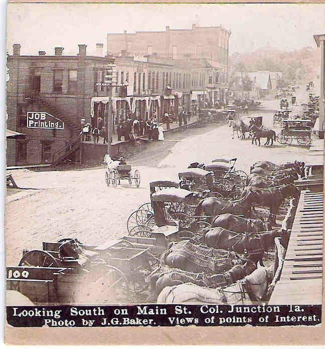 The main street of Columbus Junction, Iowa in a file photo from the 19th century.