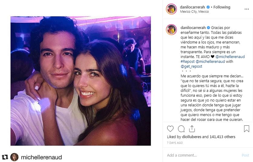Desde ese momento, el actor comenzó a publicar fotografías junto a la protagonista de 'La reina soy yo' y a enviarle mensajes a través de Instagram.