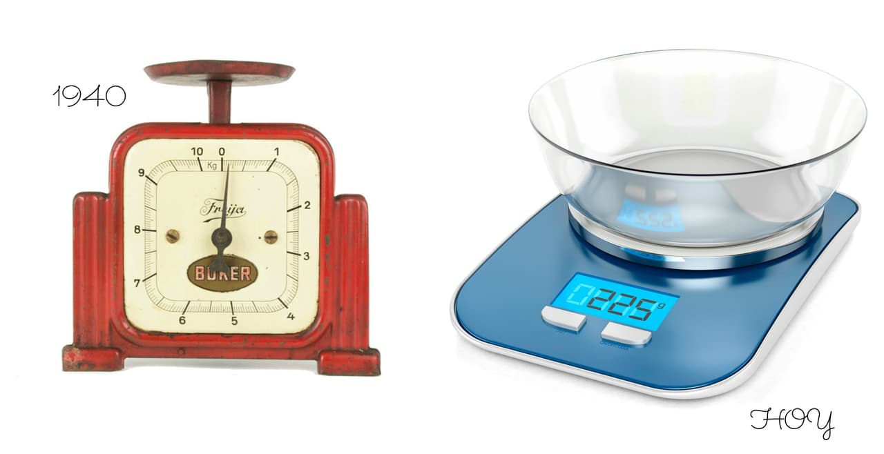 El uso de la báscula para medir la masa de los alimentos a granel no ha cambiado con los años. Lo que sí se ha modificado es la teconología aplicada a esta tarea y la presición con la que se realiza.