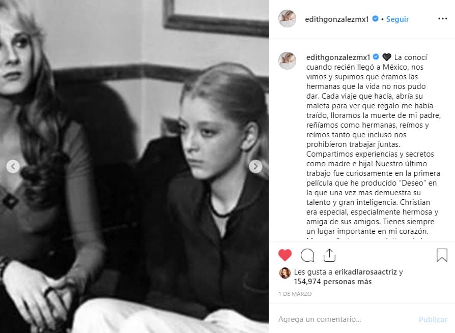 Iniciando el texto con un emoji de un corazón negro escribió: "La conocí cuando recién llegó a México, nos vimos y supimos que 
<b>éramos las hermanas que la vida no nos pudo dar</b>".