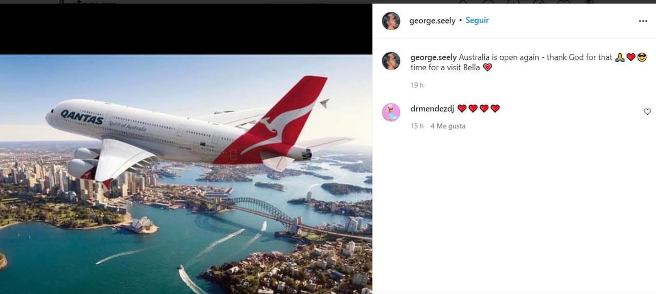 El ex de Marlene Favela expresó su emoción por poder salir del país para visitar a la pequeña: "Australia está abierta de nuevo - gracias a Dios por eso, tiempo para visitar a Bella".