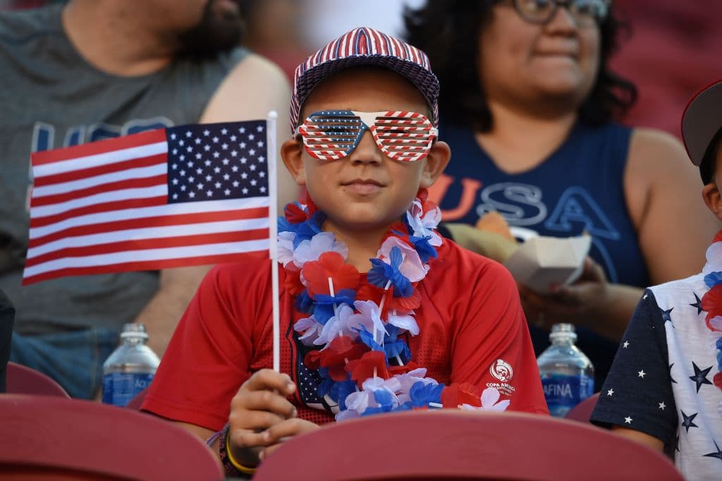 A fan of the USA looks on before the final football game of the 2017 CONCACAF Gold Cup against Jamaica at the Levi's Stadium in Santa Clara, California on July 26, 2017. / AFP PHOTO / Robyn Beck (Photo credit should read ROBYN BECK/AFP/Getty Images)