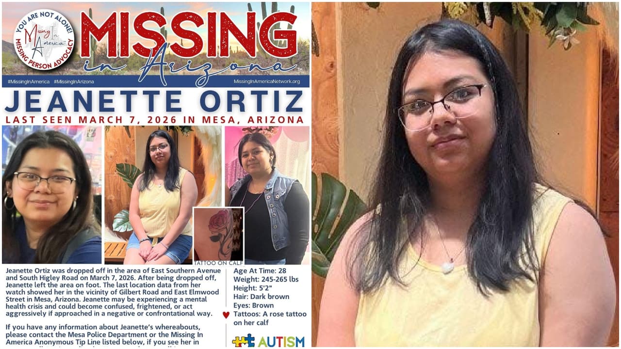 Jeanette Ortiz es una joven de 28 años que desapareció en Arizona tras subir a una patrulla durante una crisis de salud mental.