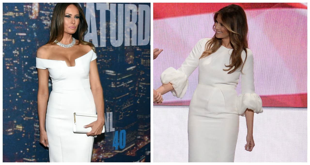 Si antes, en las galas MelaniaTrump alardeaba de finas joyas, en su faceta como mujer de un candidato presidencial, decidió apostar por una cierta depuración en el brillo, más no en el lujo. Este vestido blanco de 
<b>Roksanda </b>que llevó para su alocución en la Convención Republicana tenía un costo de 2,100 dólares.