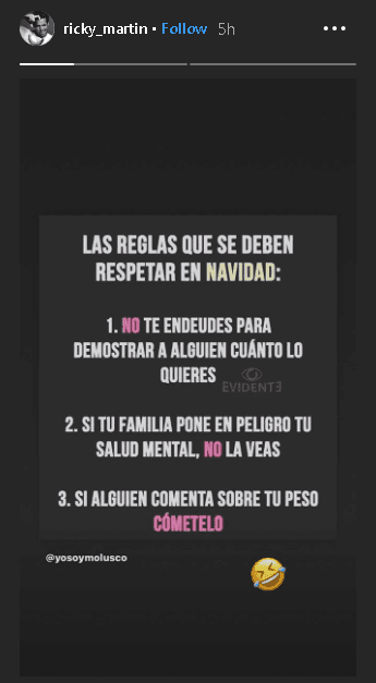 A Ricky Martin lo invadió la época navideña, pero con un poco de buen humor, pues el cantante aprovechó el inicio de diciembre para compartir una simpática imagen en su cuenta de
<b><a href="https://www.instagram.com/ricky_martin/?hl=en" target="_blank">Instagram</a></b>.