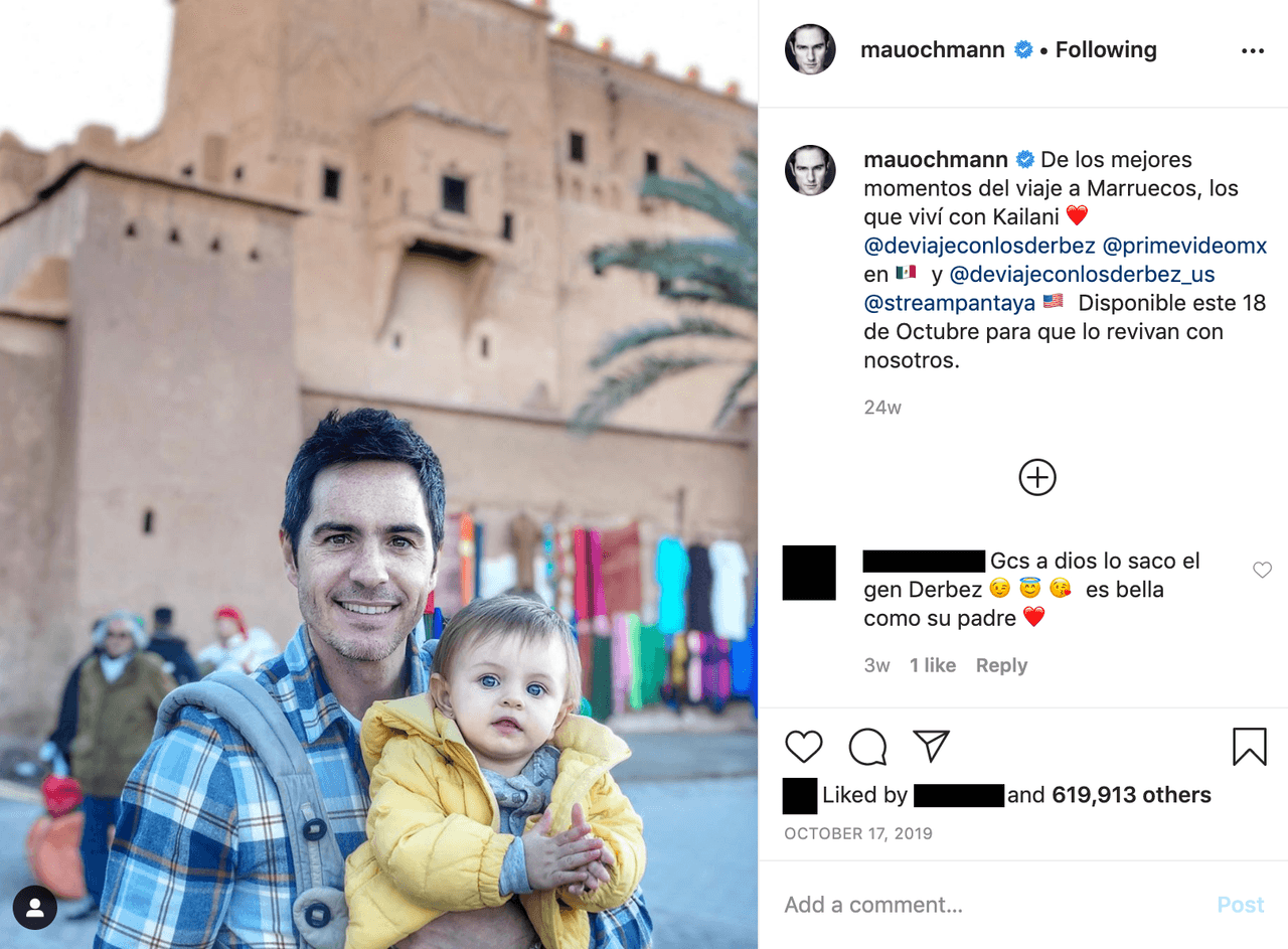 Por esas mismas fechas, Ochmann posteó una fotografía acompañado de su pequeña, que acompañó con la declaración: "De los mejores momentos del viaje a Marruecos,
<b>los viví con Kailani</b>". Comentario que recibió todo tipo de críticas.