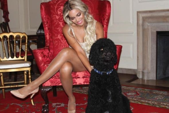 Beyonce se retrató con Sunny Obama, el perro de la familia presidencial y compartió una serie de fotos a través de Tumblr. Foto: Tumblr.