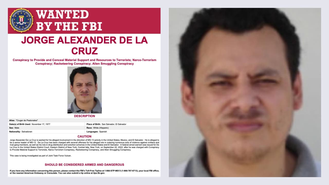 <b>Jorge Alexander de la Cruz</b>
<br>Salvadoreño, de 45 años. Se considera que es un líder senior de la MS-13. Es sospechoso de conspirar para proporcionar o eliminar material de terrorismo, conspirar en actividades para el narcoterrorismo y extorsión en tres países: EE.UU, México y El Salvador. Es buscado desde el 22 de septiembre, 2022.