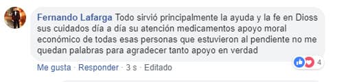 Ante el mensaje de su madre, Fernando agradeció el "apoyo moral y económico" que le ofrecieron a él y a su familia en ese difícil momento.
